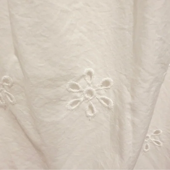 White Floral Eyelets Cotton Maxi Skirt with Elastic Waist and Pockets - Picture 7 of 7